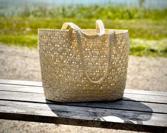 Crochet Straw bag, Straw Raffia bag, Beach bag, french market basket