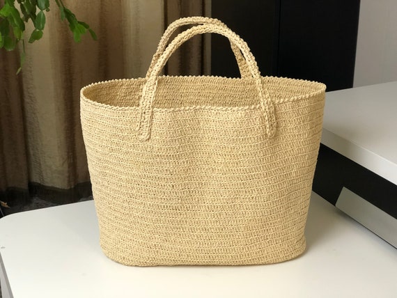 Gehäkelte Bast Tragetasche: Französischer Einkaufskorb, Strandtasche