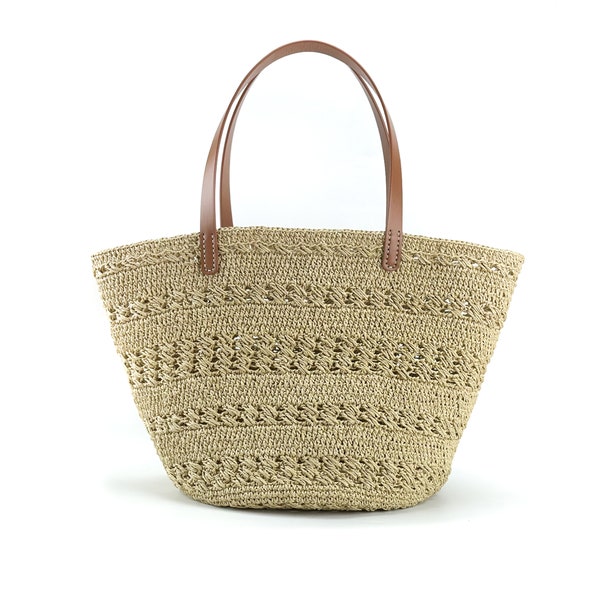 Gehaakte strozak, stro Raffia tas, strandtas, grote tas, Franse marktmand, emmertas, boho tas, shopper