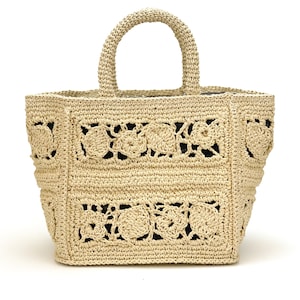 Bolso de rafia, Bolso de playa con forro, cesta de la compra, bolso crochet, bolso de verano para mujer