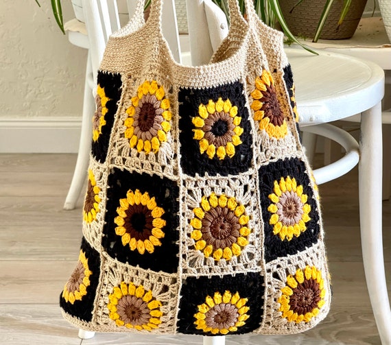 Granny Square Bag Sunflower Bag Checkered Bag Crochet Bag - Etsy