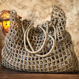 Large jute bag, crochet jute bag, farmers market bag, Cottagecorn sustainable bag