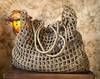 Large jute bag, crochet jute bag, farmers market bag, Cottagecorn sustainable bag