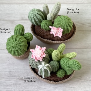 Crochet cactus with flower, fake plants in a pot for handmade home decor. Crochet plant pot, crochet succulent