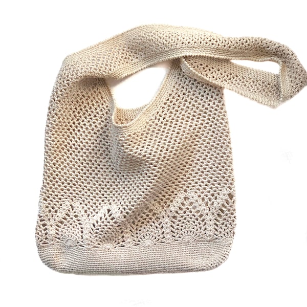 Handmade Crochet Hobo Bag: Eco-Friendly Cotton Market Tote