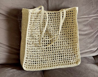 Crochet bag, Raffia tote, Market bag or Beach bag for woman, Summer bag, Wicker basket or Shopping bag