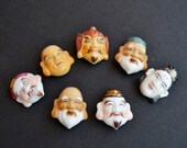 Japanese Toshikane 7 Fortune God buttons, Toshikane, 7 Gods of fortune, Arita porcelain, Seven lucky gods, Seven Immortals, Dignity