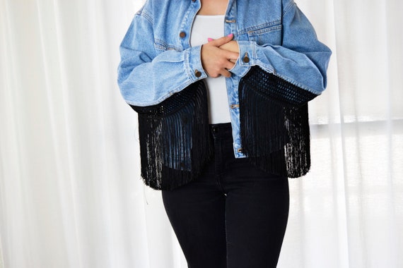 Fringed Denim Jacket, Fringe Denim Jacket, Denim … - image 4