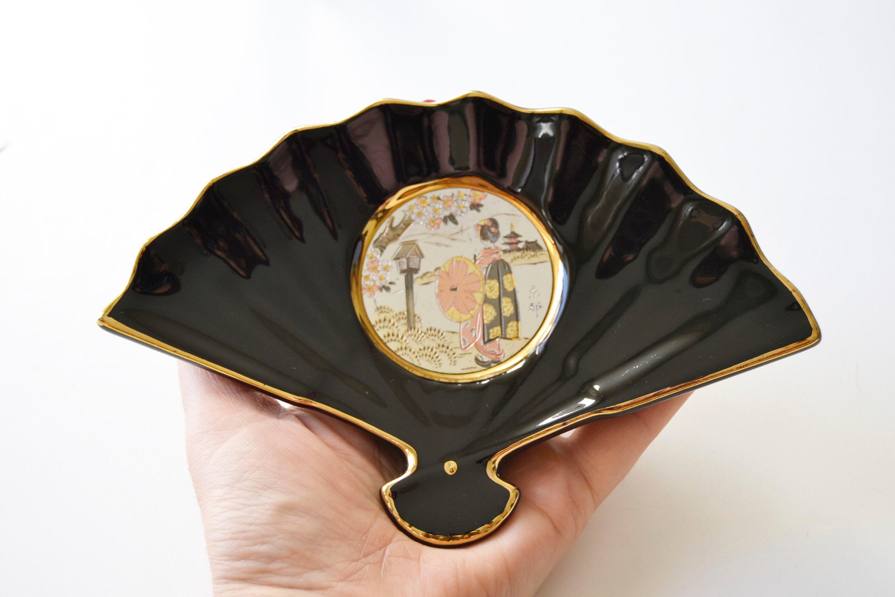 Chokin Art Fan Dish: Japanese Decorative Plate With 24K Gold - Etsy