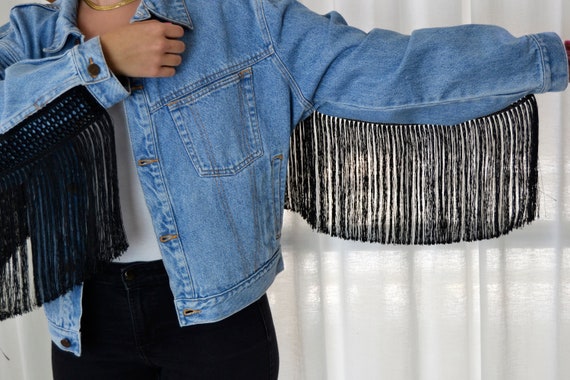 Fringed Denim Jacket, Fringe Denim Jacket, Denim … - image 9