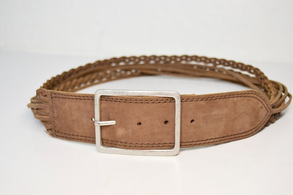 wide leather belt, vintage leather belt, braided … - image 2
