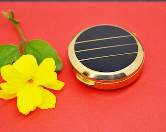 Vintage Enamel Pill Box: Round Gold Tone Travel Accessory