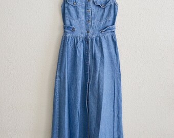waipai jeans dress, long cowboy dress, blue dress, summer dress, vintage dress, long dress, size p dress
