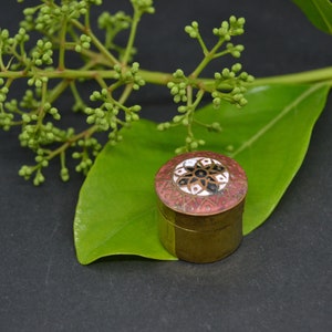 vintage brass pill box, enamel pill box, round pill box, collectible pill box, pill box, vintage box, mini box, vintage pill box, miniature