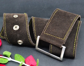 Vintage 90s Patchwork Suede Belt: Neutral Tones Statement 