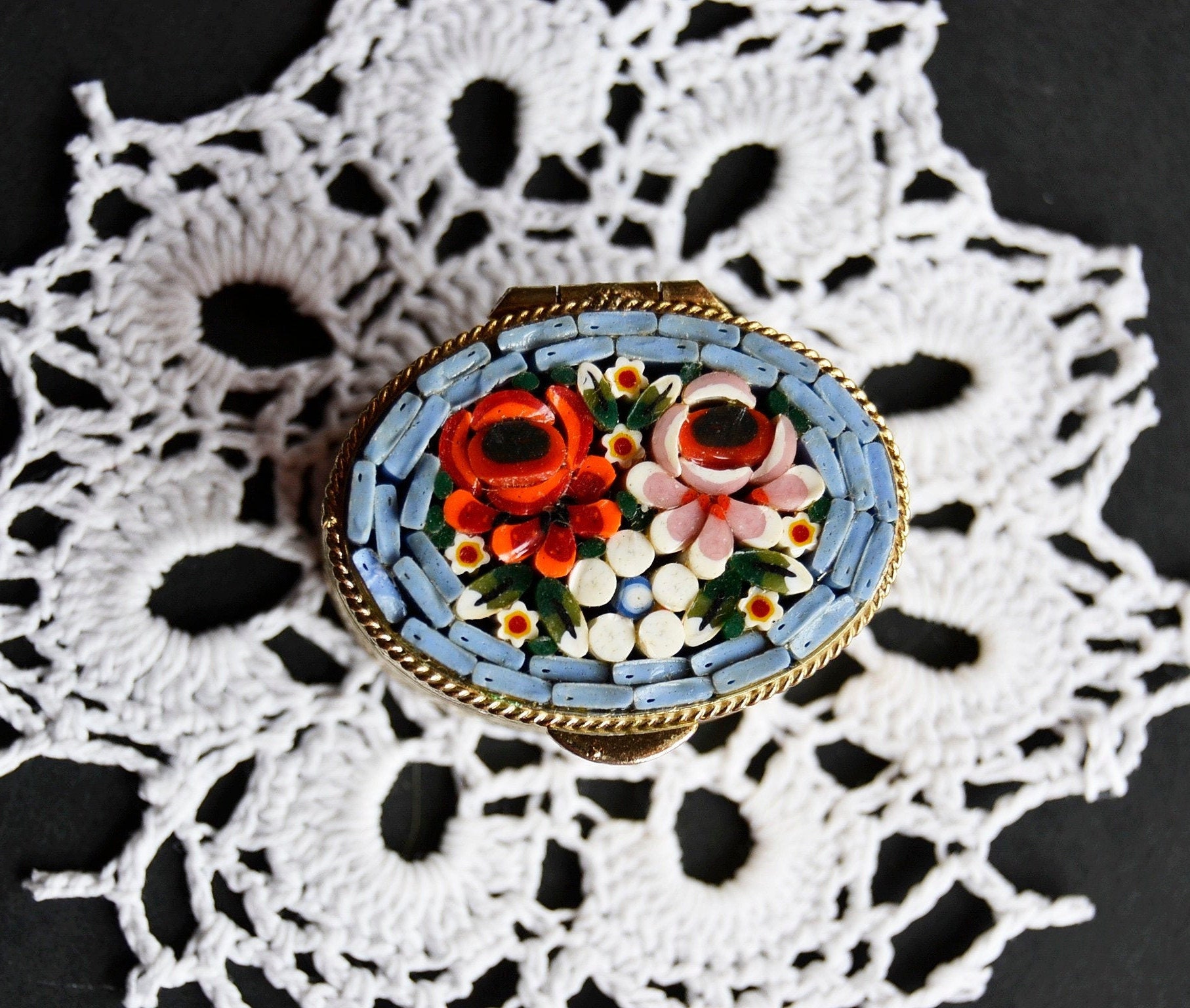 Vintage Floral Micromosaic Pill Box, Mother's Day Gift - Etsy