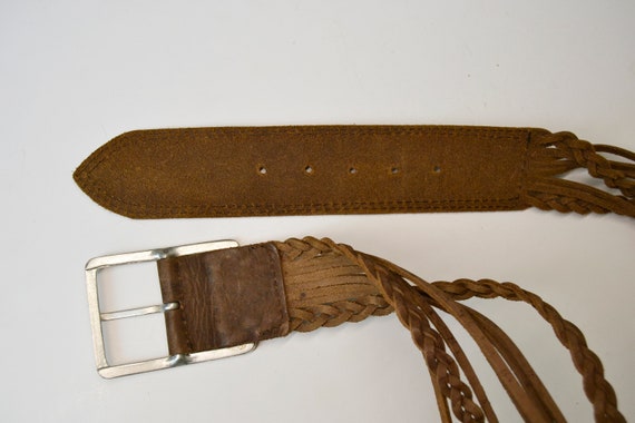 wide leather belt, vintage leather belt, braided … - image 6
