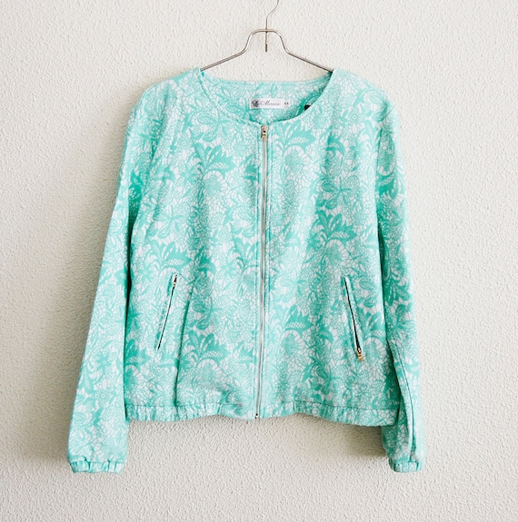vintage jacket, women jacket, flower jacket, green