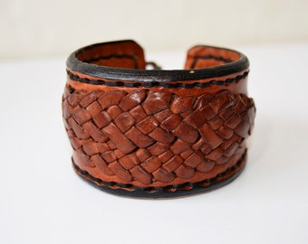 leather bracelet, vintage bracelet, braided leather bracelet, men's bracelet, women's bracelet, brown leather, braided leather