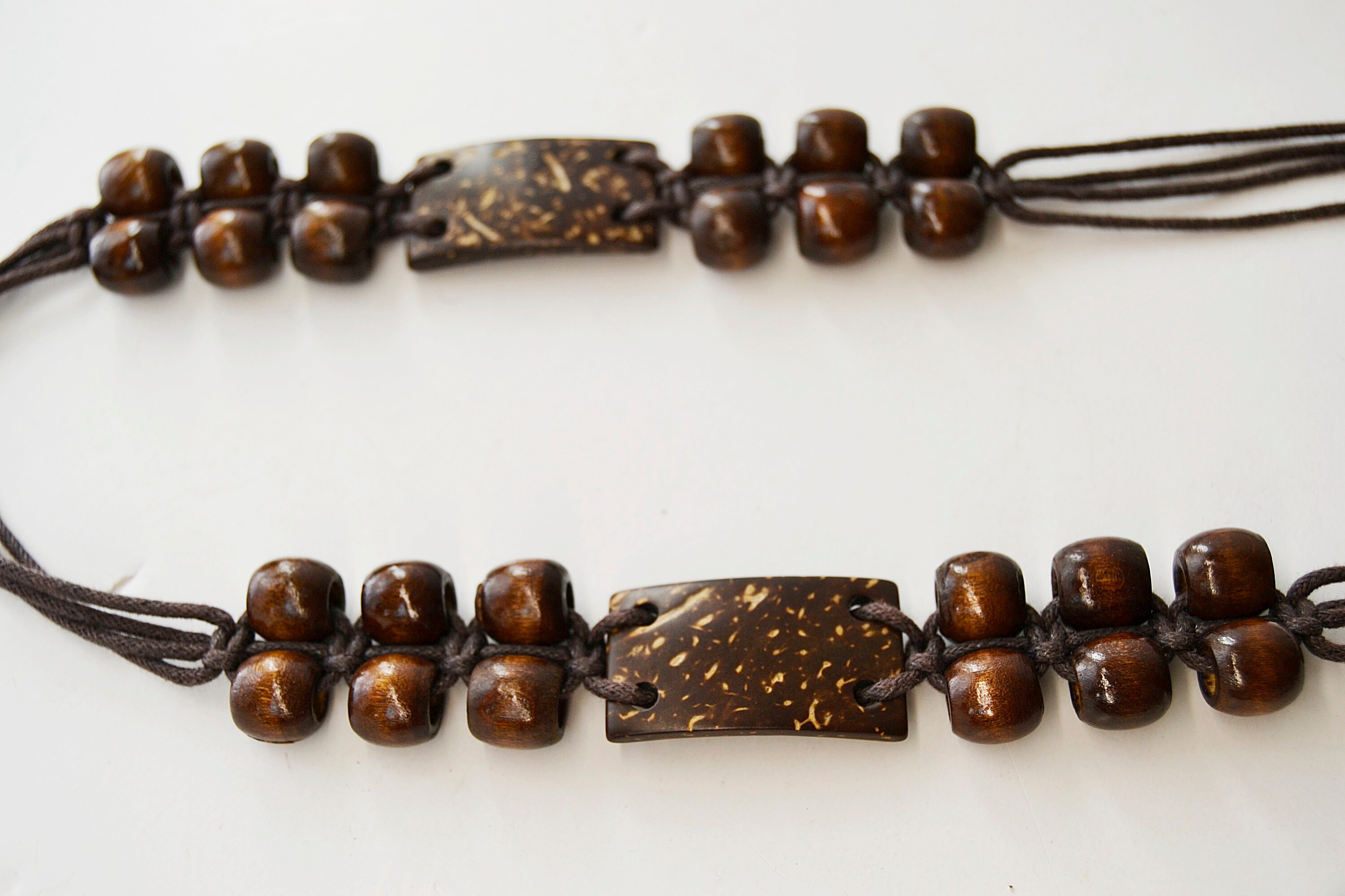 Vintage Boho Belt, Dark Brown Cord, Wood Pellet and Coconut 