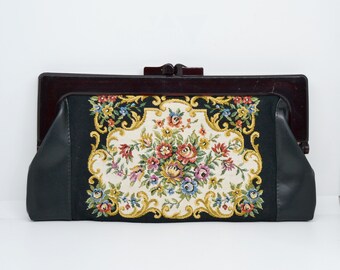 Vintage Floral Tapestry Clutch: Upholstery Evening Bag