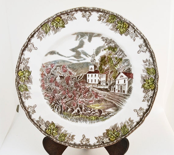 the village green Johnson Bros plate porcelain plate Diameter: 25 cm 10.1 inches English Porcelaine by Johnson Brothers drawn porsela