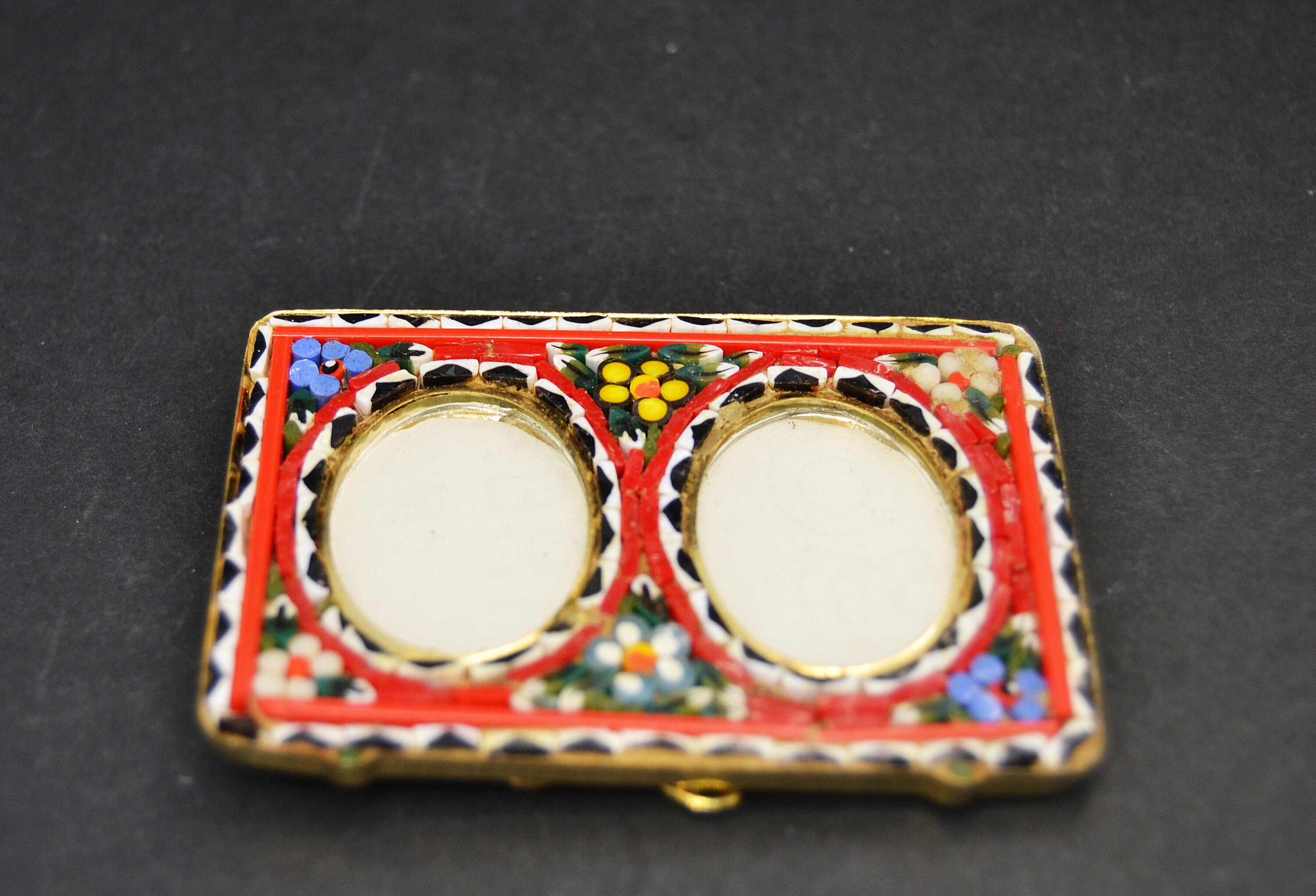 Vintage Italian Micro Mosaic Photo Frame: Handmade Floral Tabletop