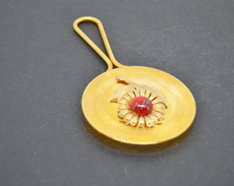 ヴィンテージゴールドトーンハンドミラー：花柄の化粧台アクセサリー