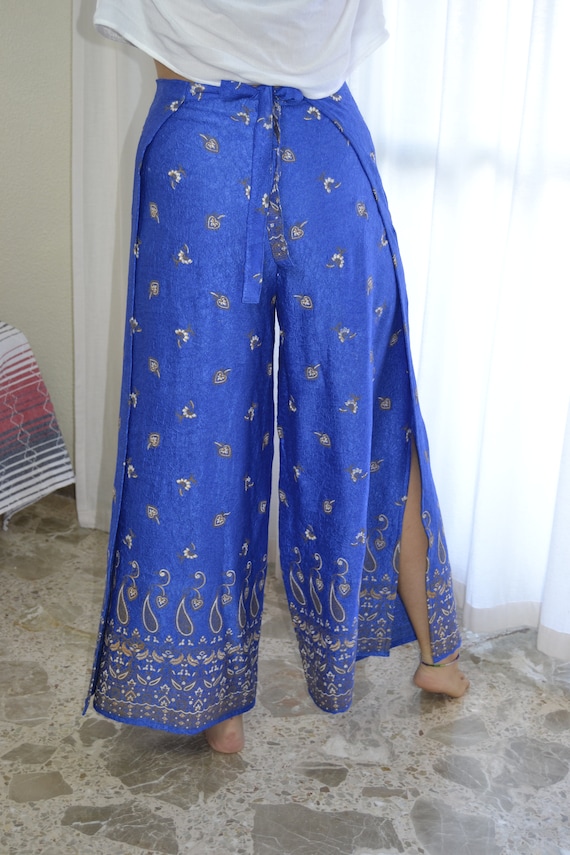 Beachwear broekrok blauwe broekrok lange broekrok zomerbroekrok tlla unica broekrok open rok zomer Etsy Belgie