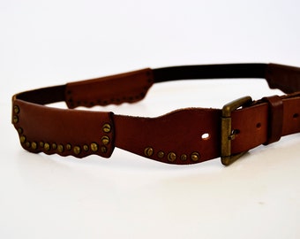leather belt, vintage belt, brown belt, cowboy belt, 85 belt, women's belt, size85, rare belt,