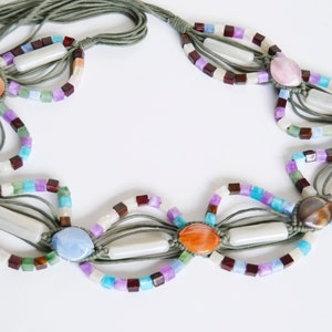 beaded belt, macrame belt, colorful belt, hippie belt, vintage belt, women&#39;s belt, green cord, craft belt, women&#39;s gift,