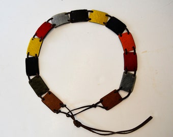 Colorful Vintage Leather Belt. Geometric Mid Century Modern  display picture 1