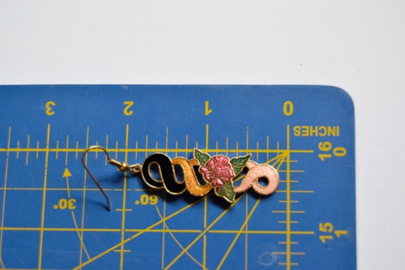Boucles D'Oreilles Vintage Des Années 70 - Métal Doré Et Argenté Avec Émail Cloisonné - Occasion