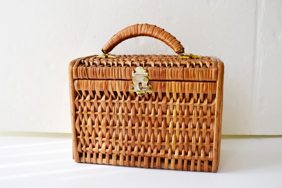 straw bag Wicker bag, wooden bag, straw bag, retr… - image 1