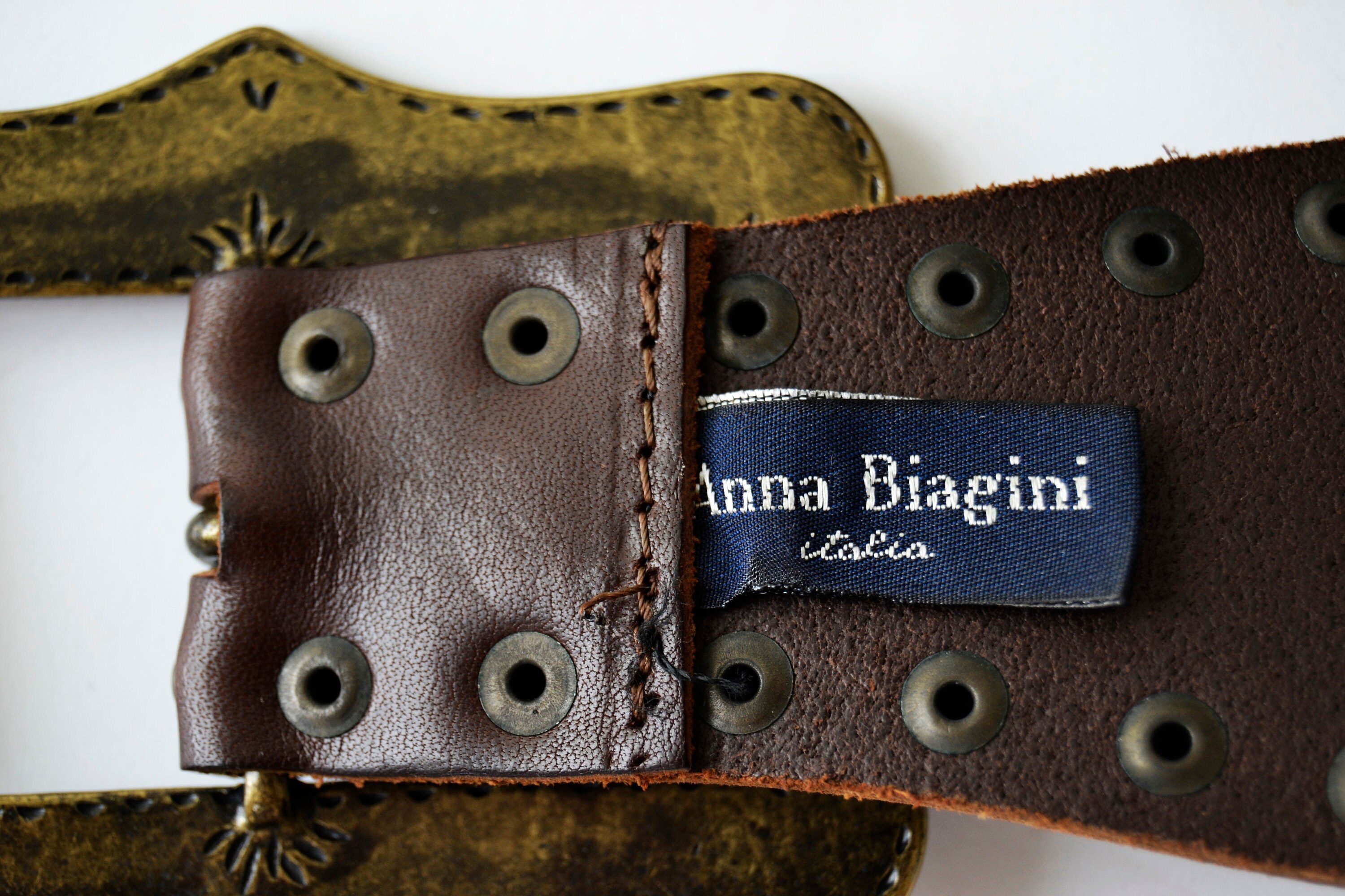 Anna Biagini Leather Belt: Brown Wide Boho Belt With Buckle  display picture 2