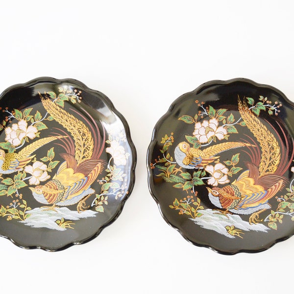 decorative dishes, porcelain dishes, dishes with birds, Asian porcelain, golden birds, black dishes, Asian decoration, vintage porcela