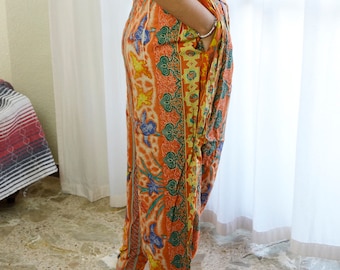 Vintage High-Rise Floral Pants - Orange Bomber Style (Waist 32 inches)