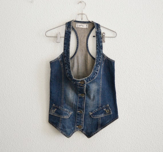 vintage denim vest, vest, vintage denim blue vest,