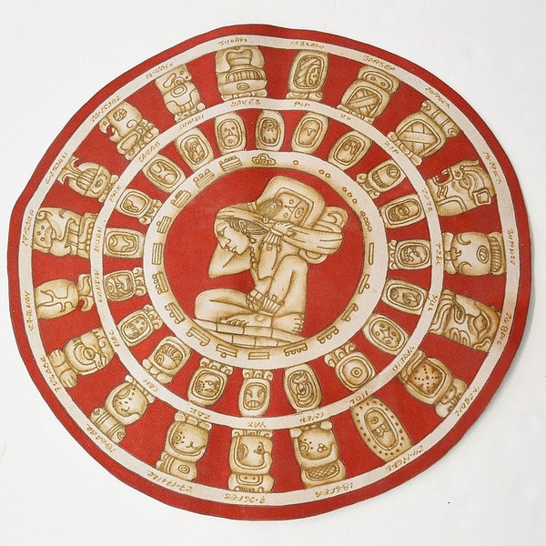 Représentation en cuir Calendrier Maya, Calendrier Maya du cuir, Art maya, Artisanat mexicain, calendrier, Calendrier Tzolkin, Time Charger