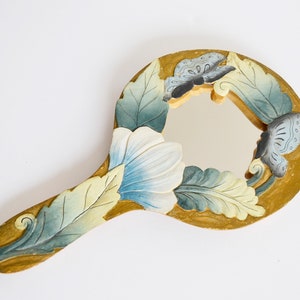 Vintage Wooden Mirror: Handmade Butterfly & Floral Wall Decor