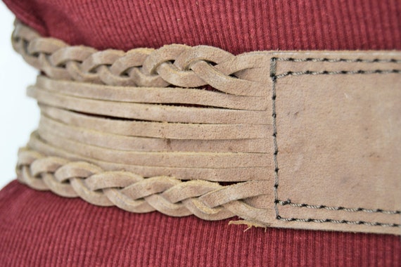 wide leather belt, vintage leather belt, braided … - image 4