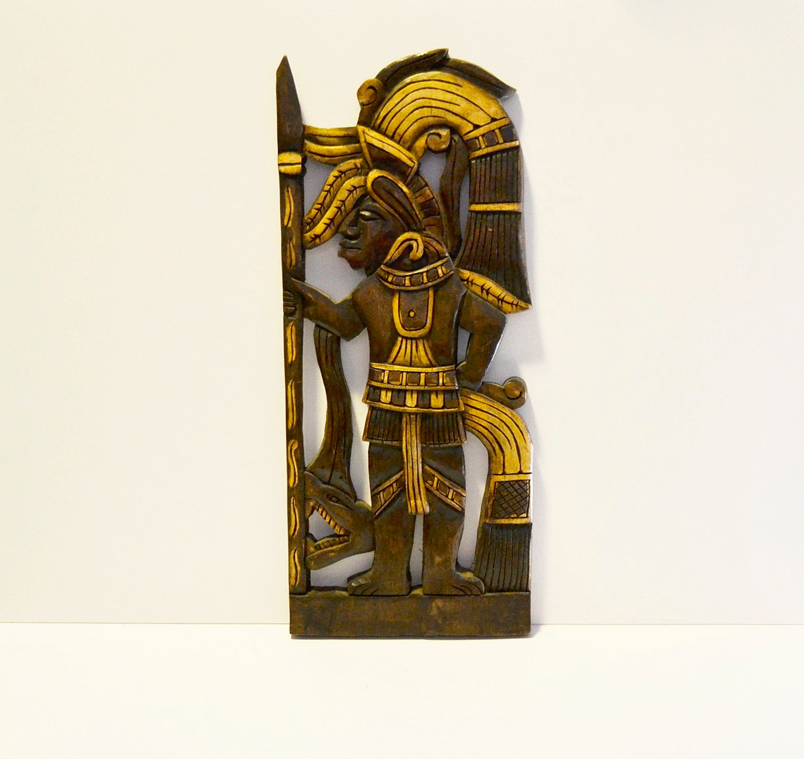 Aztec Warriors, Warrior With Spear, Wooden Mask, Warrior Hand Carved, Mayan  Aztec Inca LARGE Wall Decor 18 1/2 vintage - Etsy