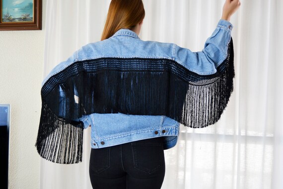 Fringed Denim Jacket, Fringe Denim Jacket, Denim … - image 7