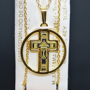 cruz damasquino,,nuevo vintage,cruz damasquinado,cruz damasquinado,Colgantes Damasquinado Oro 24 Kilates, Joyeria Damasquinado Toledo,regalo
