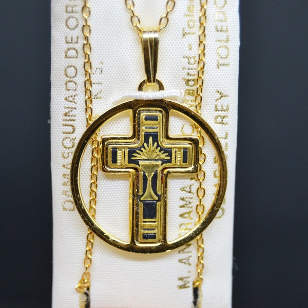 croix damascène,,nouveau vintage,croix damascène,croix damascène,pendentifs damascènes, pendentifs damascène en or 24 carats, bijoux damascène tolède,cadeau