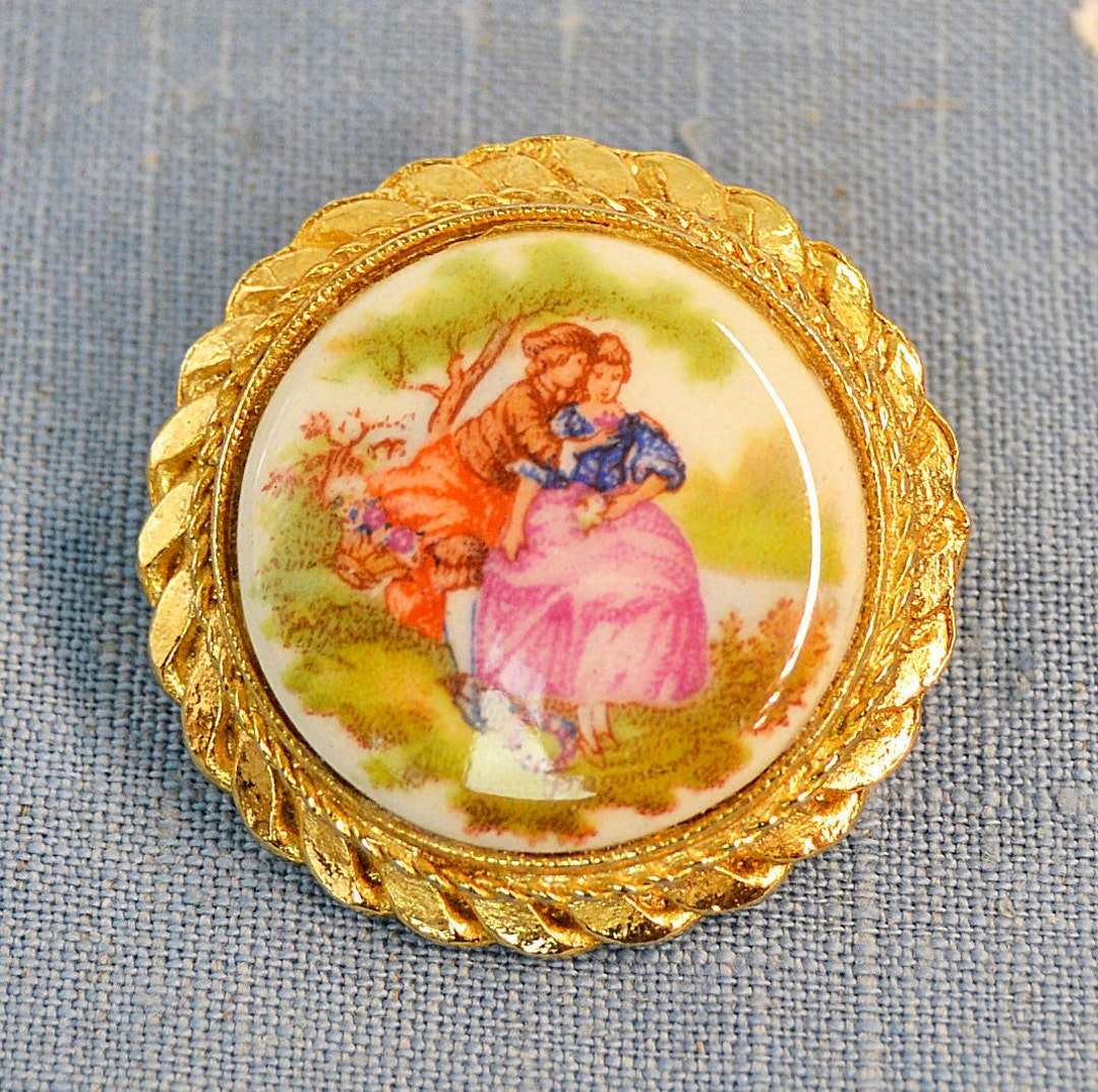 Vintage Fragonard Porcelain Brooch, Vintage Brooch, Vintage Jewelry