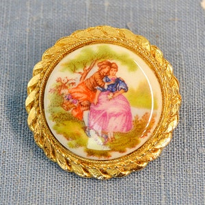broche en porcelaine Fragonard vintage, broche vintage, bijoux vintage, broche émail, broche rétro, vintage Cameo Fragonard Fragonard Brooch