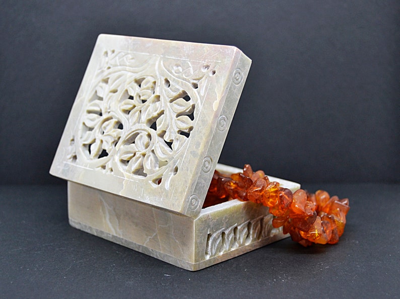 Hand Carved Stone Box Indian Natural Stone Jewelry Box Etsy