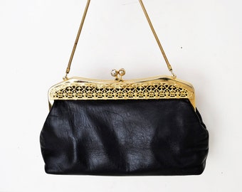 Mini borsa, borsa in pelle, borsa nera, chiusura d'oro, borsa da festa, borsa borsa borsa, portafoglio in pelle, portafoglio nero, nero caso, donne regalo