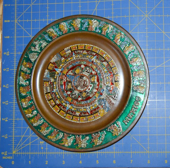 ヴィンテージ アステカ太陽カレンダー 真鍮プレート - ネイティブ